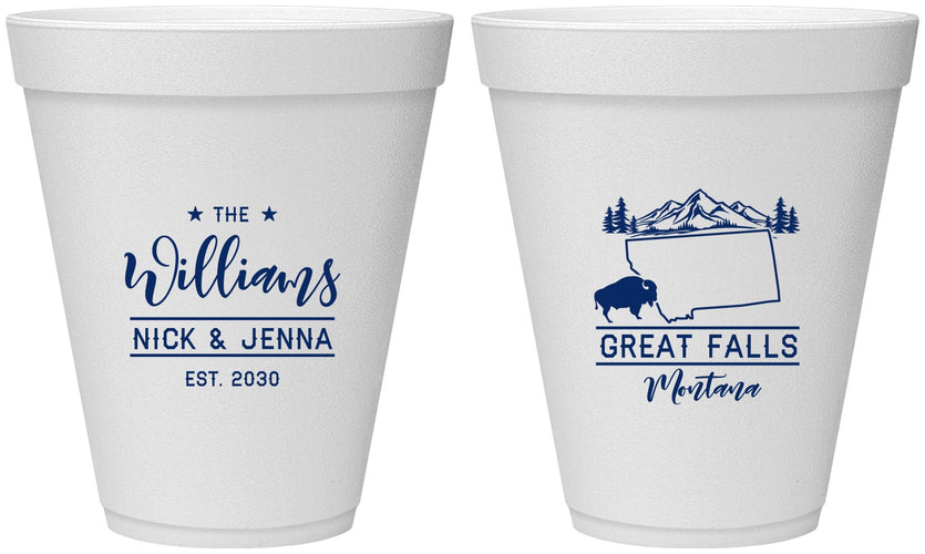 Personalized Wedding 12 oz Foam Cups - Montana | 175