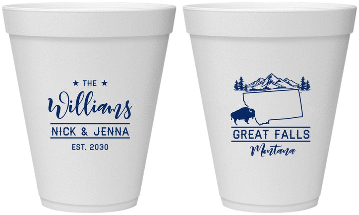 Personalized Wedding 12 oz Foam Cups - Montana | 175