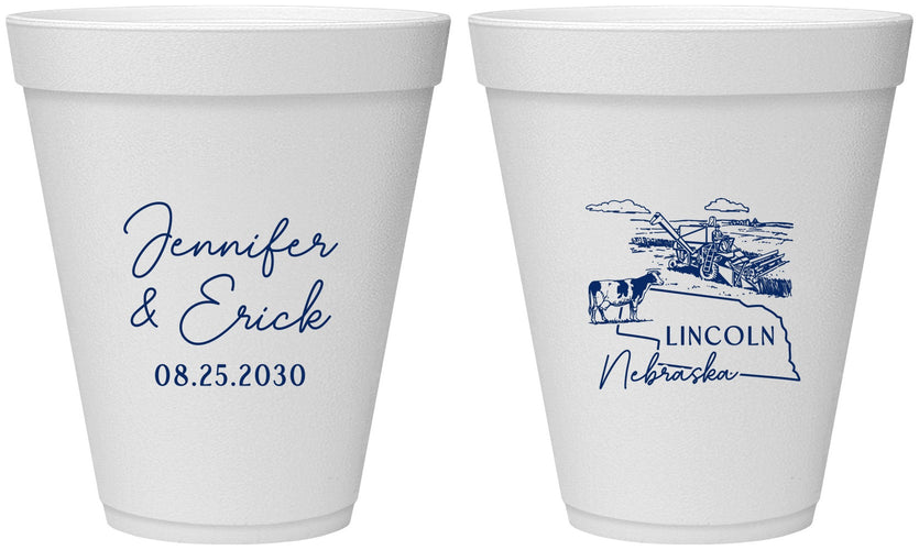 Personalized Wedding 12 oz Foam Cups - Nebraska | 176