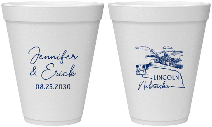 Personalized Wedding 12 oz Foam Cups - Nebraska | 176
