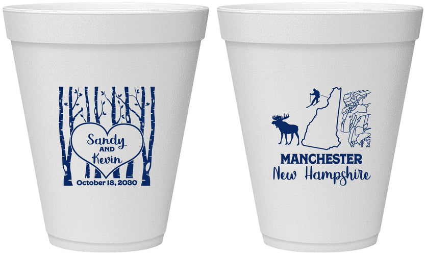 Personalized Wedding 12 oz Foam Cups - New Hampshire | 178