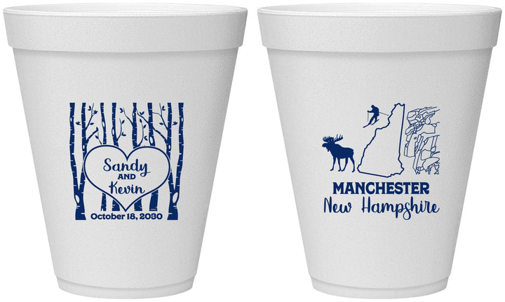 Personalized Wedding 12 oz Foam Cups - New Hampshire | 178