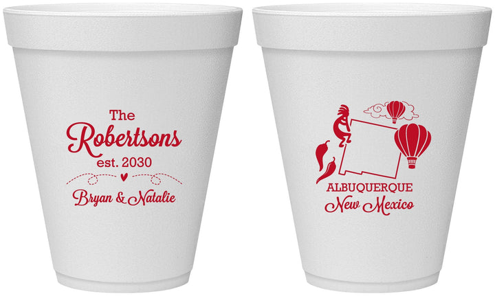 Personalized Wedding 12 oz Foam Cups - New Mexico | 180
