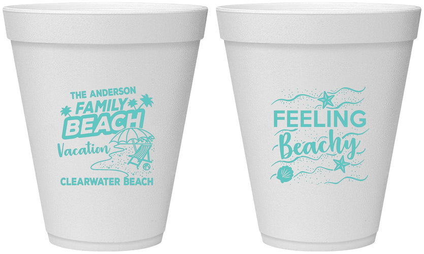 Personalized Family Vacation 12 oz Foam Cups - Feeling Beachy | 180002