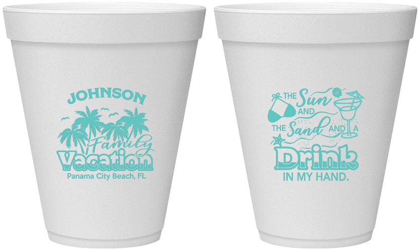 Personalized Family Vacation 12 oz Foam Cups - Sun And Sand Beach | 180007