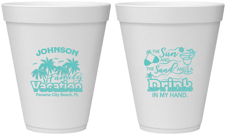 Personalized Family Vacation 12 oz Foam Cups - Sun And Sand Beach | 180007