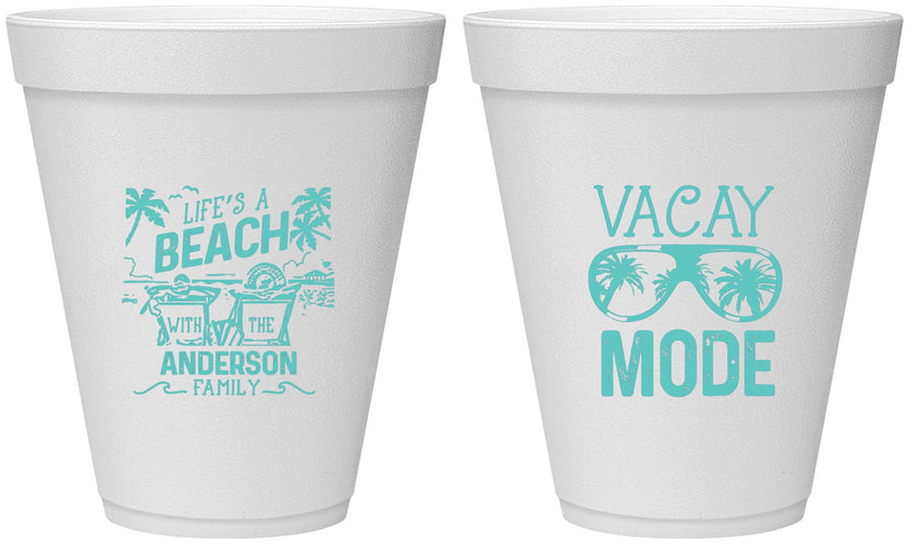Personalized Family Vacation 12 oz Foam Cups - Lifes A Beach | 180008