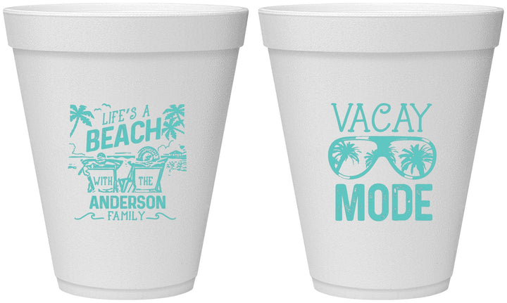 Personalized Family Vacation 12 oz Foam Cups - Lifes A Beach | 180008