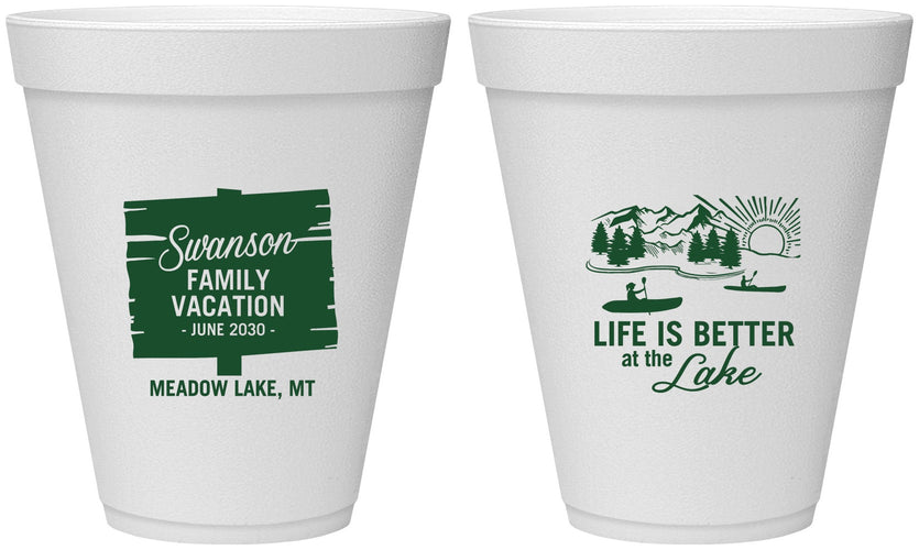 Personalized Family Vacation 12 oz Foam Cups - Life Is Better At The Lake | 180010