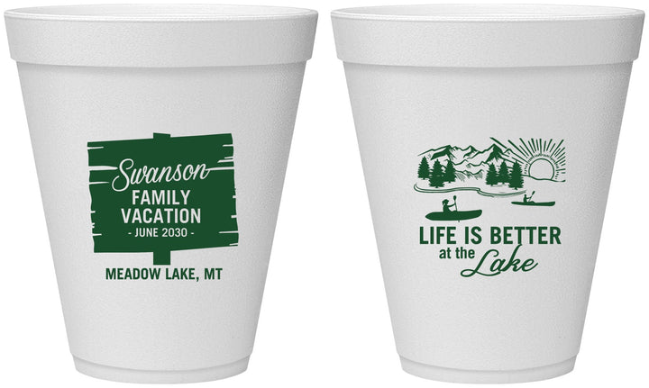 Personalized Family Vacation 12 oz Foam Cups - Life Is Better At The Lake | 180010