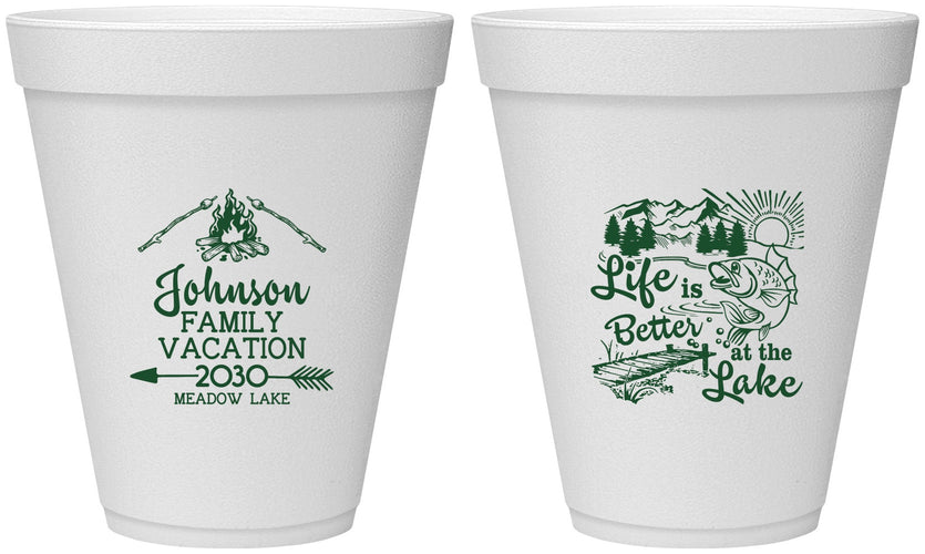 Personalized Family Vacation 12 oz Foam Cups - Lake Camping | 180011