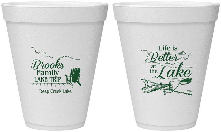 Personalized Family Vacation 12 oz Foam Cups - Lake Camping | 180012
