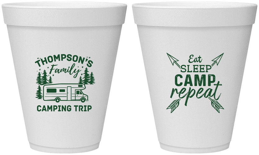 Personalized Family Vacation 12 oz Foam Cups - Camping Trip | 180016