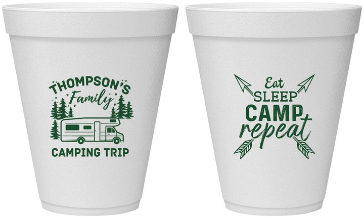 Personalized Family Vacation 12 oz Foam Cups - Camping Trip | 180016