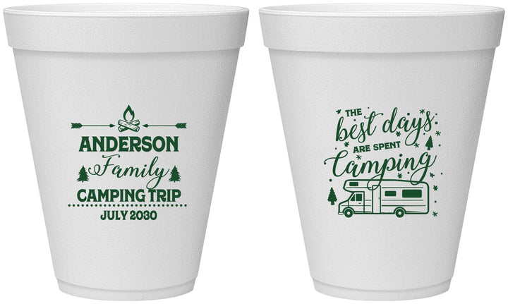 Personalized Family Vacation 12 oz Foam Cups - Camping Trip | 180017