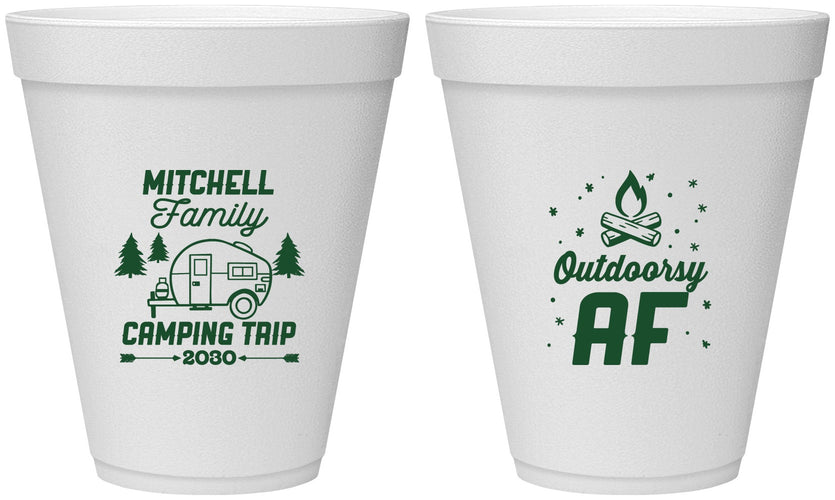 Personalized Family Vacation 12 oz Foam Cups - Camping Trip | 180018