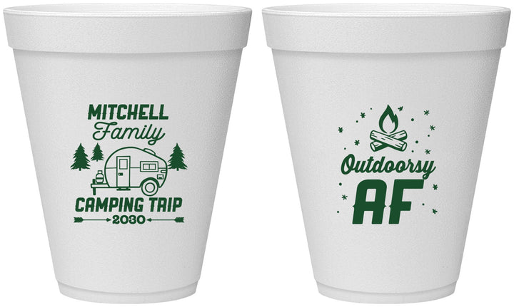 Personalized Family Vacation 12 oz Foam Cups - Camping Trip | 180018