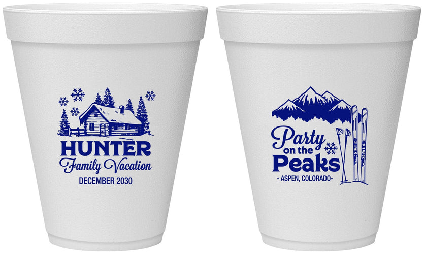 Personalized Family Vacation 12 oz Foam Cups - Ski Trip Peaks | 180020