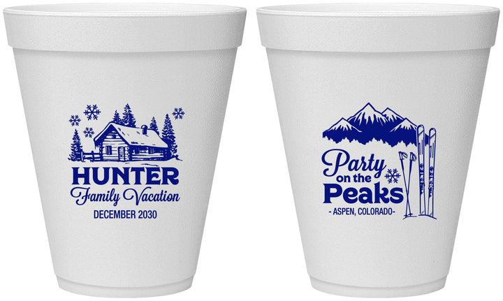 Personalized Family Vacation 12 oz Foam Cups - Ski Trip Peaks | 180020