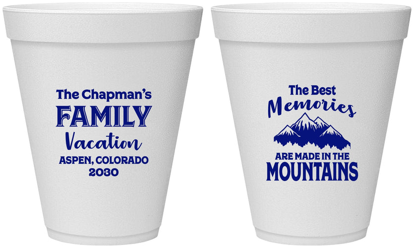 Personalized Family Vacation 12 oz Foam Cups - Mountains | 180021