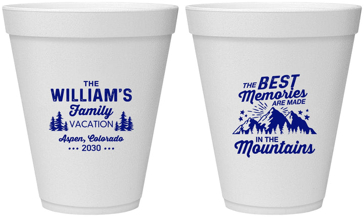 Personalized Family Vacation 12 oz Foam Cups - Mountains | 180022