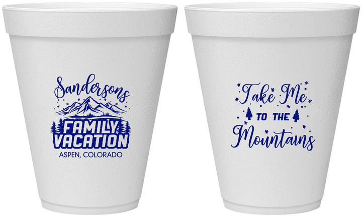 Personalized Family Vacation 12 oz Foam Cups - Ski Trip Peaks | 180023