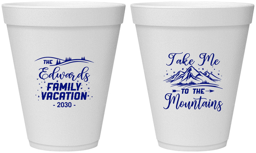 Personalized Family Vacation 12 oz Foam Cups - Mountains | 180024