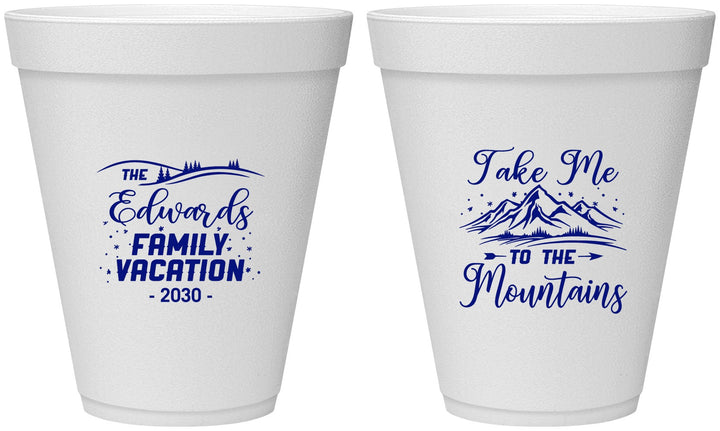 Personalized Family Vacation 12 oz Foam Cups - Mountains | 180024