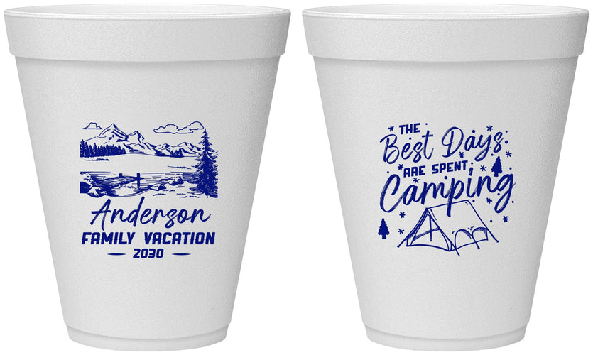 Personalized Family Vacation 12 oz Foam Cups - Camping Trip | 180025