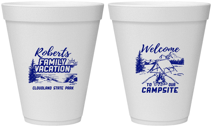 Personalized Family Vacation 12 oz Foam Cups - Camping Trip | 180026