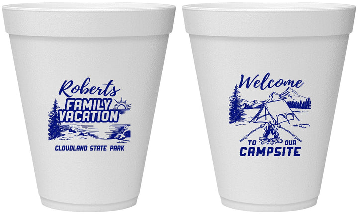 Personalized Family Vacation 12 oz Foam Cups - Camping Trip | 180026