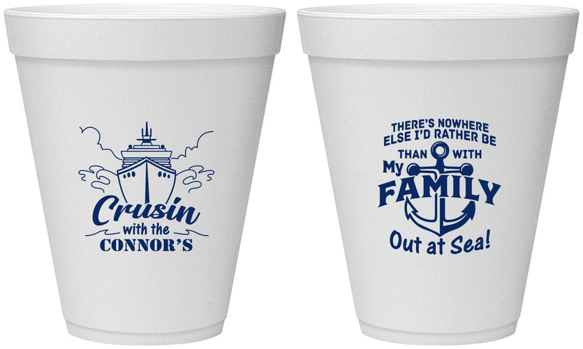 Personalized Family Vacation 12 oz Foam Cups - Nautical Cruise | 180031