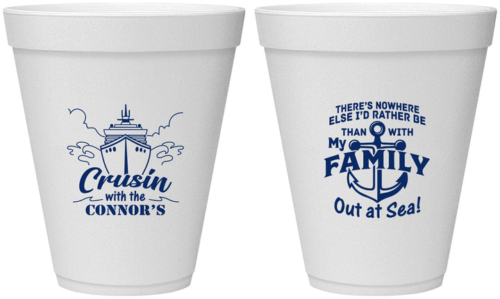 Personalized Family Vacation 12 oz Foam Cups - Nautical Cruise | 180031
