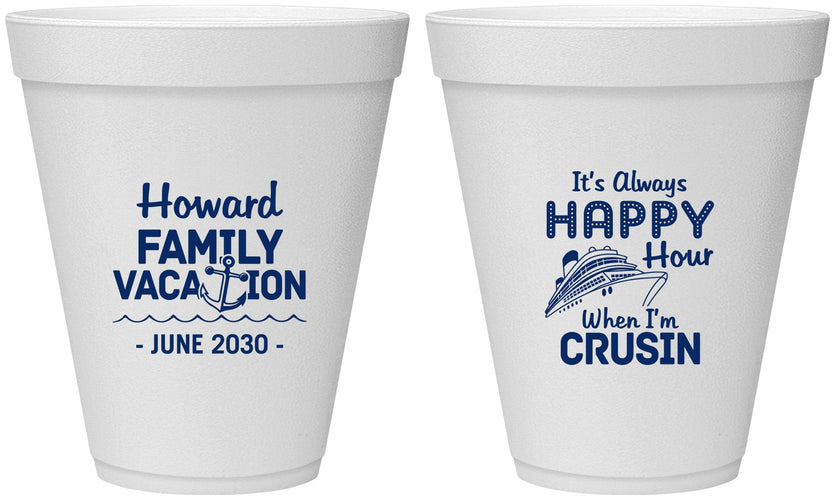 Personalized Family Vacation 12 oz Foam Cups - Crusin Cruise | 180033