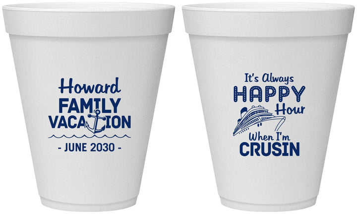 Personalized Family Vacation 12 oz Foam Cups - Crusin Cruise | 180033