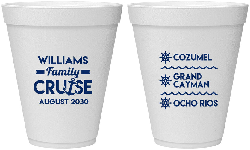 Personalized Family Vacation 12 oz Foam Cups - Nautical Cruise | 180034