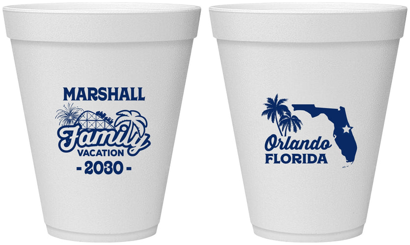 Personalized Family Vacation 12 oz Foam Cups - Orlando | 180043