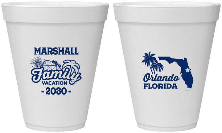 Personalized Family Vacation 12 oz Foam Cups - Orlando | 180043