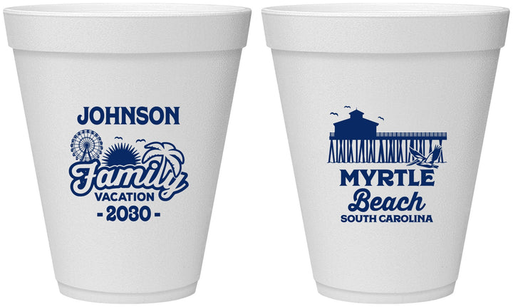 Personalized Family Vacation 12 oz Foam Cups - Myrtle Beach | 180045