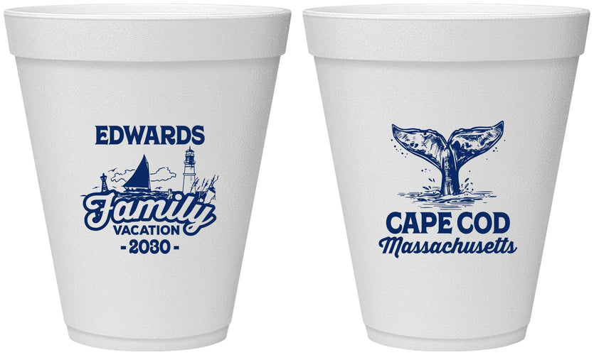 Personalized Family Vacation 12 oz Foam Cups - Cape Cod | 180046