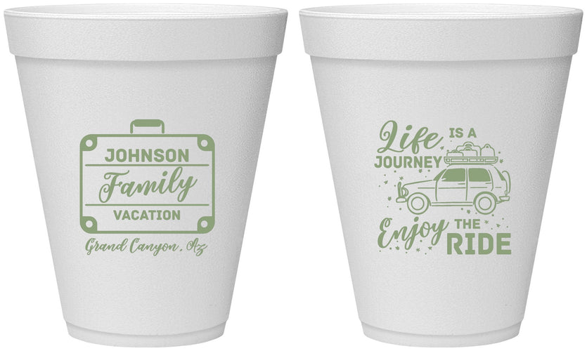 Personalized Family Vacation 12 oz Foam Cups - Road Trip Car | 180051