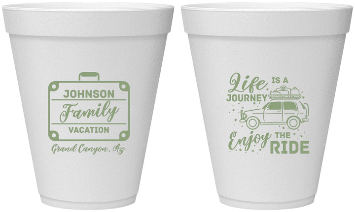 Personalized Family Vacation 12 oz Foam Cups - Road Trip Car | 180051
