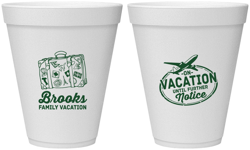 Personalized Family Vacation 12 oz Foam Cups - Road Trip Plane | 180052