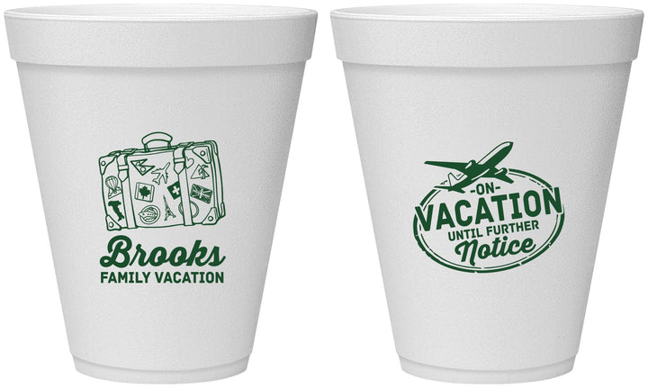 Personalized Family Vacation 12 oz Foam Cups - Road Trip Plane | 180052