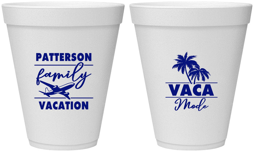 Personalized Family Vacation 12 oz Foam Cups - Vaca Mode Trip | 180054