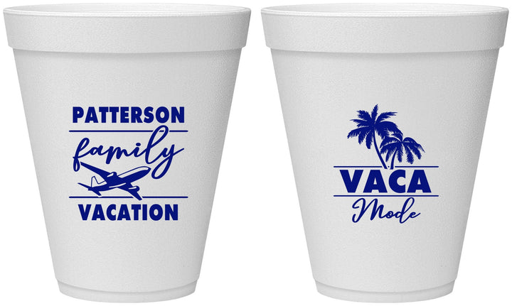 Personalized Family Vacation 12 oz Foam Cups - Vaca Mode Trip | 180054