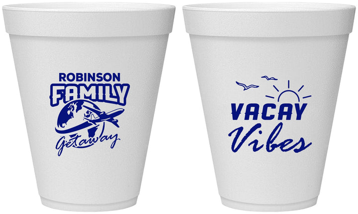 Personalized Family Vacation 12 oz Foam Cups - Vacay Vibes | 180057