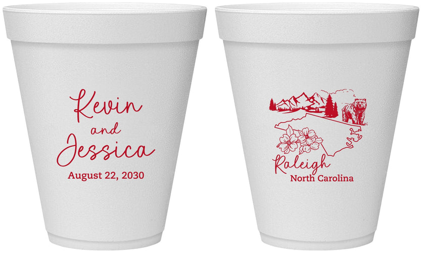 Personalized Wedding 12 oz Foam Cups - North Carolina | 182
