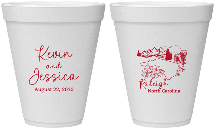 Personalized Wedding 12 oz Foam Cups - North Carolina | 182