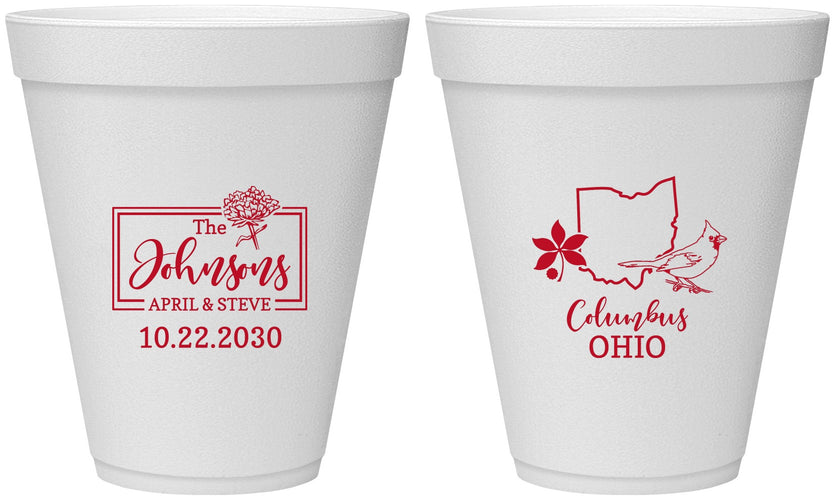 Personalized Wedding 12 oz Foam Cups - Ohio | 184